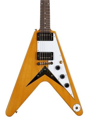 Epiphone Inspired By 1958 Korina Flying V Guitar White Pickguard with Case Body View